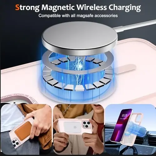 Anuck iPhone 13 Pro Max uchun gʻilof Magnitli telefon gʻilofi MagSafe bilan mos, Yumshoq TPU bumperli qattiq shaffof mat orqa Slim Fit zarbga chidamli himoya qopqogʻi erkaklar ayollar qizlar uchun - Pushti - 2