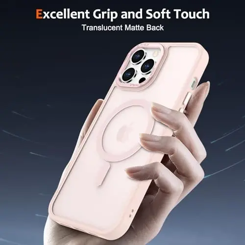 Anuck iPhone 13 Pro Max uchun gʻilof Magnitli telefon gʻilofi MagSafe bilan mos, Yumshoq TPU bumperli qattiq shaffof mat orqa Slim Fit zarbga chidamli himoya qopqogʻi erkaklar ayollar qizlar uchun - Pushti - 5