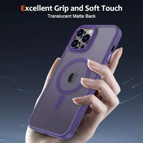 Anuck iPhone 13 Pro Max uchun g'ilof Magnitli telefon g'ilofi MagSafe bilan mos, Yumshoq TPU bumperli qattiq yarim shaffof mat orqa ingichka zarbga chidamli himoya qopqog'i erkaklar ayollar qizlar uchun - To'q binafsha - 5