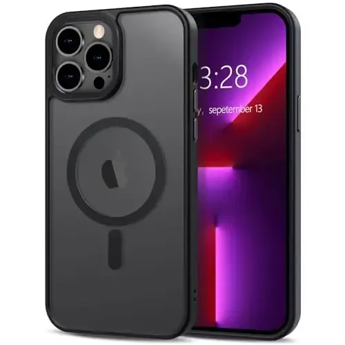 Anuck iPhone 13 Pro Max uchun g'ilof, MagSafe bilan mos magnit telefon g'ilofi, yumshoq TPU bamper qattiq yarim shaffof mat orqa nozik zarbga chidamli himoya qopqog'i erkaklar ayollar qizlar uchun - qora - 1