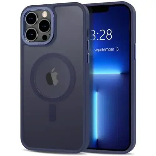 Anuck iPhone 13 Pro Max uchun g‘ilof, MagSafe bilan mos magnit telefon g‘ilofi, yumshoq TPU bamperli qattiq shaffof mat qopqoq, erkaklar, ayollar va qizlar uchun ingichka zarbga chidamli himoya qopqog‘i - to‘q ko‘k - ANUCK