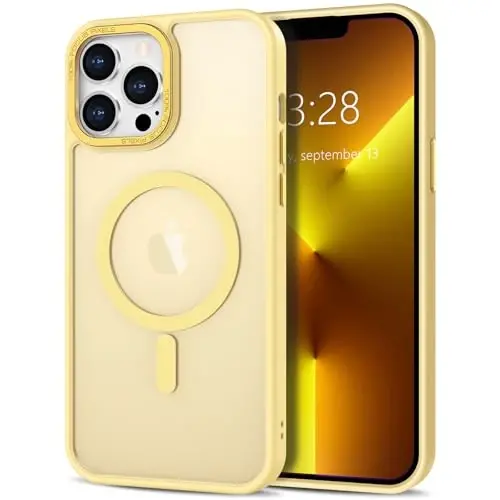 Anuck iPhone 13 Pro uchun g'ilof Magnitli telefon g'ilofi MagSafe bilan mos, Yumshoq TPU Bumper Qattiq yarim shaffof mat orqa Slim Fit zarbga chidamli himoya qopqog'i erkaklar ayollar qizlar uchun - Sariq 