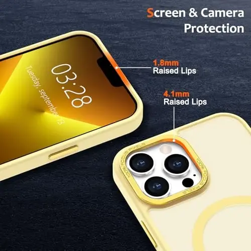 Anuck iPhone 13 Pro uchun g'ilof Magnitli telefon g'ilofi MagSafe bilan mos, Yumshoq TPU Bumper Qattiq yarim shaffof mat orqa Slim Fit zarbga chidamli himoya qopqog'i erkaklar ayollar qizlar uchun - Sariq - 3