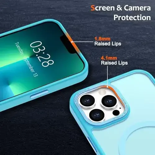 Anuck iPhone 13 Pro uchun g'ilof Magnitli telefon g'ilofi MagSafe bilan mos, Yumshoq TPU Bumper Qattiq Yarim shaffof Matte Orqa Slim Fit Zarba o'tkazmaydigan himoya qopqog'i erkaklar ayollar qizlar uchun - Lake Blue - 3