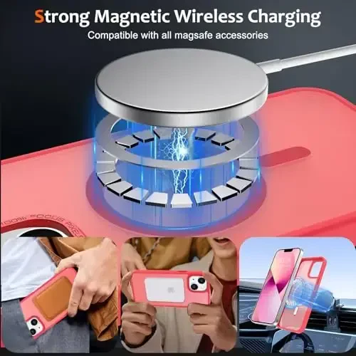 Anuck iPhone 13 uchun g'ilof Magnitli telefon g'ilofi MagSafe bilan mos keladi, Yumshoq TPU bamperi Qattiq yarim shaffof mat orqa Slim Fit zarbaga chidamli himoya qopqog'i erkaklar ayollar qizlar uchun - och qizil - 11