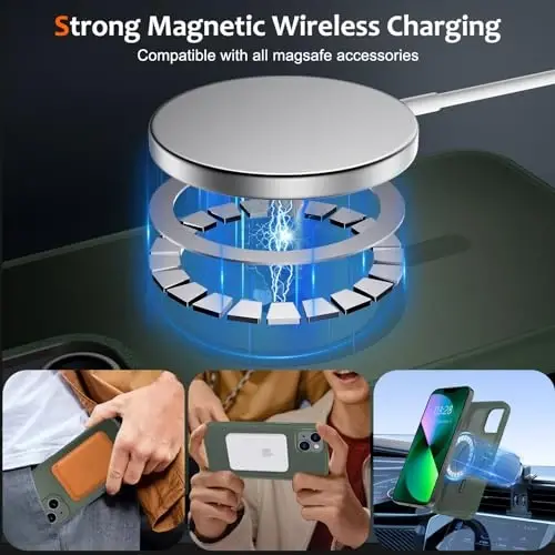 Anuck iPhone 13 uchun g'ilof Magnitli telefon g'ilofi MagSafe bilan mos keladi, Yumshoq TPU bumper Qattiq yarim shaffof mat orqa Yengil Shokka chidamli himoya qopqog'i erkaklar ayollar qizlar uchun - To'q yashil - ANUCK (1)