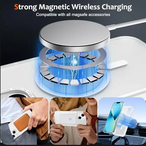 Anuck iPhone 13 uchun g'ilof Magnitli telefon g'ilofi MagSafe bilan mos, Yumshoq TPU bamper Qattiq yarim shaffof mat orqa Slim Fit zarbaga chidamli himoya qopqog'i erkaklar ayollar qizlar uchun - Oq - 2