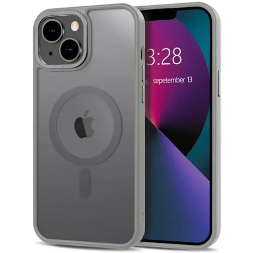 Anuck iPhone 13 uchun g‘ilof Magnitli telefon g‘ilofi MagSafe bilan mos, Yumshoq TPU bamper Qattiq yarim shaffof mat orqa Slim Fit zarbga chidamli himoya qopqog‘i erkaklar ayollar qizlar uchun - kulrang 