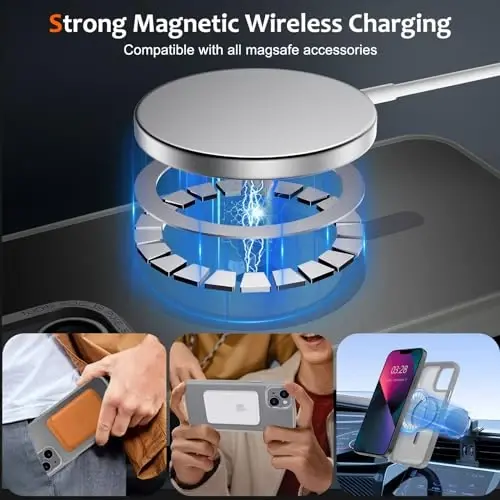 Anuck iPhone 13 uchun g‘ilof Magnitli telefon g‘ilofi MagSafe bilan mos, Yumshoq TPU bamper Qattiq yarim shaffof mat orqa Slim Fit zarbga chidamli himoya qopqog‘i erkaklar ayollar qizlar uchun - kulrang - 2