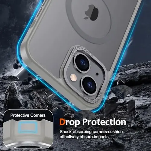 Anuck iPhone 13 uchun g‘ilof Magnitli telefon g‘ilofi MagSafe bilan mos, Yumshoq TPU bamper Qattiq yarim shaffof mat orqa Slim Fit zarbga chidamli himoya qopqog‘i erkaklar ayollar qizlar uchun - kulrang - 4