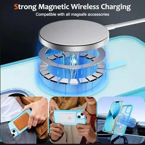 Anuck iPhone 13 uchun g'ilof Magnitli telefon g'ilofi MagSafe bilan mos, Yumshoq TPU bamper Qattiq yarim shaffof mat orqa Yengil zarbga chidamli himoya qopqog'i erkaklar ayollar qizlar uchun - Ko'k ko'l - ANUCK (1)