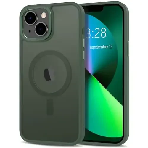 Anuck iPhone 13 uchun gʻilof Magnitli telefon gʻilofi MagSafe bilan mos, yumshoq TPU bamperli qattiq yarim shaffof mat orqa Slim Fit zarbga chidamli himoya qopqogʻi erkaklar ayollar qizlar uchun - Toʻq yashil 