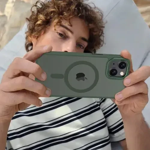 Anuck iPhone 13 uchun gʻilof Magnitli telefon gʻilofi MagSafe bilan mos, yumshoq TPU bamperli qattiq yarim shaffof mat orqa Slim Fit zarbga chidamli himoya qopqogʻi erkaklar ayollar qizlar uchun - Toʻq yashil - 7