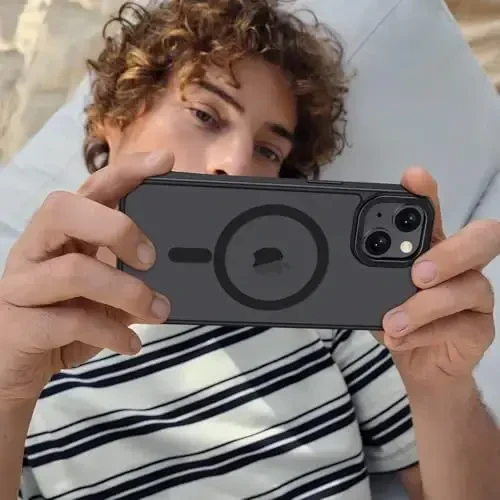 Anuck iPhone 13 uchun g'ilof Magnitli telefon g'ilofi MagSafe bilan mos, Yumshoq TPU bumperli qattiq yarim shaffof mat orqa Slim Fit zarbaga chidamli himoya qopqog'i erkaklar ayollar qizlar uchun - Qora - 7