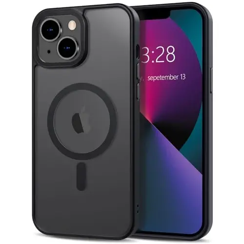 Anuck iPhone 13 uchun g'ilof Magnitli telefon g'ilofi MagSafe bilan mos, Yumshoq TPU bumperli qattiq yarim shaffof mat orqa Slim Fit zarbaga chidamli himoya qopqog'i erkaklar ayollar qizlar uchun - Qora 
