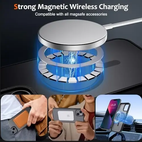 Anuck iPhone 13 uchun g'ilof Magnitli telefon g'ilofi MagSafe bilan mos, Yumshoq TPU bumperli qattiq yarim shaffof mat orqa Slim Fit zarbaga chidamli himoya qopqog'i erkaklar ayollar qizlar uchun - Qora - 2
