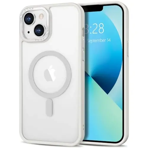 Anuck iPhone 13 uchun gʻilof, MagSafe bilan mos magnit telefon gʻilofi, yumshoq TPU bamperli qattiq yarim shaffof mat orqa, ingichka, zarbga chidamli himoya qopqogʻi, erkaklar, ayollar va qizlar uchun - Kremli oq - 1