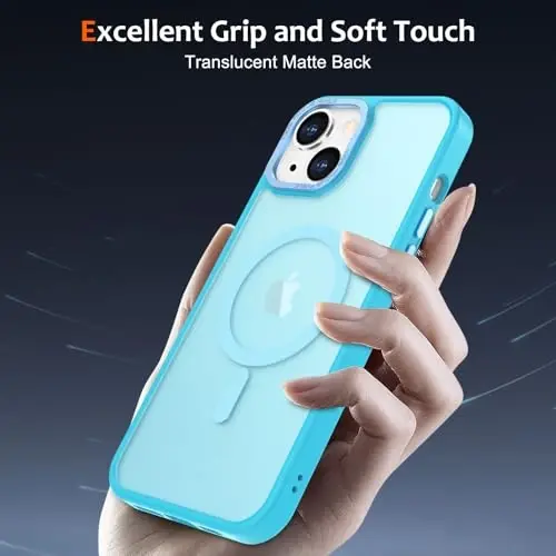 Anuck iPhone 14 Plus uchun g'ilof Magnit telefon g'ilofi MagSafe bilan mos keladi, Yumshoq TPU Bumper Qattiq Yarim Shaffof Matte Orqa Slim Fit Zarba o'tkazmaydigan Himoya Qopqog'i Erkaklar Ayollar Qizlar uchun - Ko'l Moviy - 5