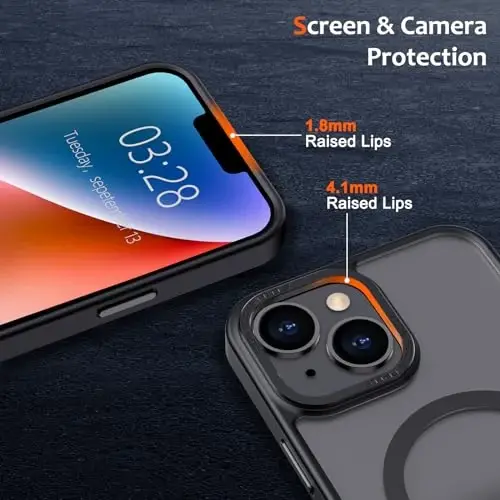 Anuck iPhone 14 Plus uchun g'ilof Magnitli telefon g'ilofi MagSafe bilan mos, Yumshoq TPU bumper Qattiq shaffof mat orqa Slim Fit zarbga chidamli himoya qopqog'i erkaklar ayollar qizlar uchun - Qora - 3