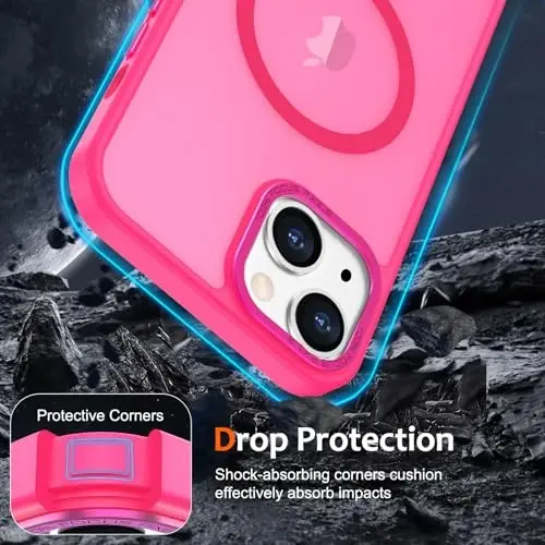 Anuck iPhone 14 Plus uchun g'ilof Magnitli telefon g'ilofi MagSafe bilan mos, Yumshoq TPU bumperli qattiq shaffof mat orqa Slim Fit zarbga chidamli himoya qopqog'i erkaklar ayollar qizlar uchun - To'q pushti - 4