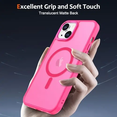Anuck iPhone 14 Plus uchun g'ilof Magnitli telefon g'ilofi MagSafe bilan mos, Yumshoq TPU bumperli qattiq shaffof mat orqa Slim Fit zarbga chidamli himoya qopqog'i erkaklar ayollar qizlar uchun - To'q pushti - 5