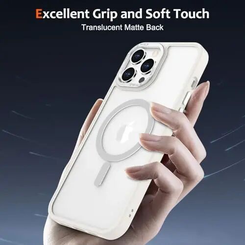 Anuck iPhone 14 Pro Kılıf Manyetik Telefon Kılıfı MagSafe ile Uyumlu, Yumuşak TPU Tampon Sert Yarı Saydam Mat Arka İnce Kesim Darbeye Dayanıklı Koruyucu Kapak Erkekler Kadınlar Kızlar İçin - Krem Beyazı - 5