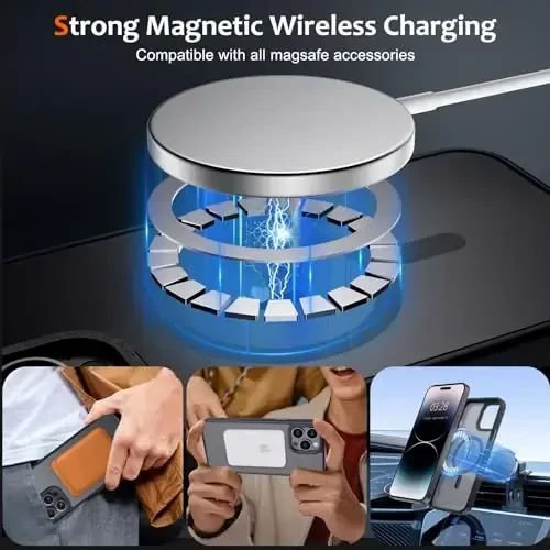 Anuck iPhone 14 Pro Max uchun g'ilof Magnitli telefon g'ilofi MagSafe bilan mos keladi, Yumshoq TPU Bamper Qattiq yarim shaffof mat Orqa Slim Fit zarbga chidamli himoya qopqog'i erkaklar ayollar qizlar uchun - Qora - 11