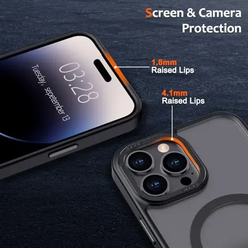 Anuck iPhone 14 Pro Max uchun g'ilof Magnitli telefon g'ilofi MagSafe bilan mos keladi, Yumshoq TPU Bamper Qattiq yarim shaffof mat Orqa Slim Fit zarbga chidamli himoya qopqog'i erkaklar ayollar qizlar uchun - Qora - 3