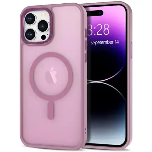 Anuck iPhone 14 Pro Max uchun g'ilof Magnitli telefon g'ilofi MagSafe bilan mos keladi, Yumshoq TPU bamperli qattiq shaffof mat orqa Slim Fit zarbaga chidamli himoya qopqog'i erkaklar ayollar qizlar uchun - Uzum binafsha - 1