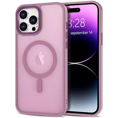 Anuck iPhone 14 Pro Max uchun g'ilof Magnitli telefon g'ilofi MagSafe bilan mos keladi, Yumshoq TPU bamperli qattiq shaffof mat orqa Slim Fit zarbaga chidamli himoya qopqog'i erkaklar ayollar qizlar uchun - Uzum binafsha - 1