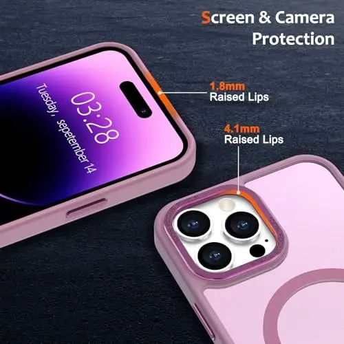 Anuck iPhone 14 Pro Max uchun g'ilof Magnitli telefon g'ilofi MagSafe bilan mos keladi, Yumshoq TPU bamperli qattiq shaffof mat orqa Slim Fit zarbaga chidamli himoya qopqog'i erkaklar ayollar qizlar uchun - Uzum binafsha - 3