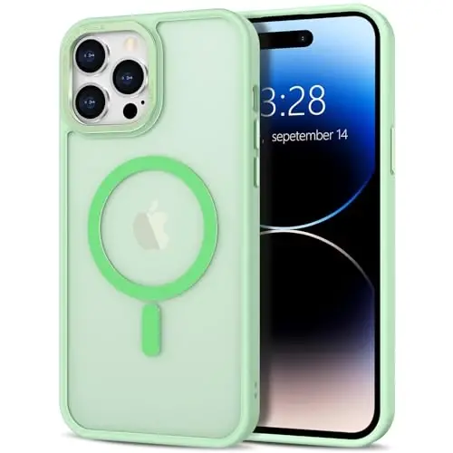 Anuck iPhone 14 Pro Max uchun g'ilof Magnitli telefon g'ilofi MagSafe bilan mos keladi, Yumshoq TPU Bumper Qattiq yarim shaffof mat orqa Slim Fit zarbga chidamli himoya qopqog'i erkaklar ayollar qizlar uchun - Yashil - 1