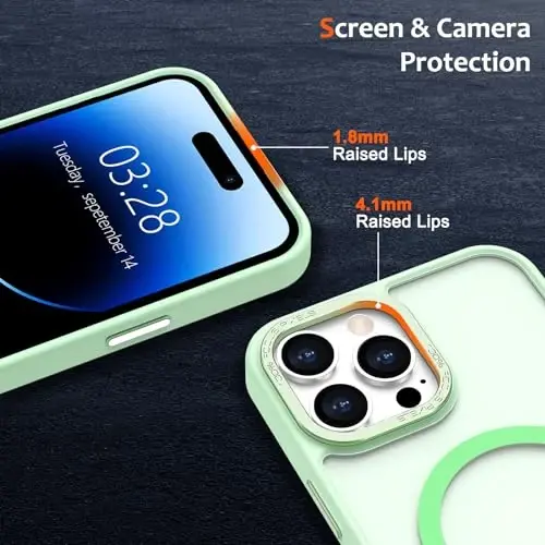 Anuck iPhone 14 Pro Max uchun g'ilof Magnitli telefon g'ilofi MagSafe bilan mos keladi, Yumshoq TPU Bumper Qattiq yarim shaffof mat orqa Slim Fit zarbga chidamli himoya qopqog'i erkaklar ayollar qizlar uchun - Yashil - 3