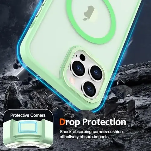 Anuck iPhone 14 Pro Max uchun g'ilof Magnitli telefon g'ilofi MagSafe bilan mos keladi, Yumshoq TPU Bumper Qattiq yarim shaffof mat orqa Slim Fit zarbga chidamli himoya qopqog'i erkaklar ayollar qizlar uchun - Yashil - 4