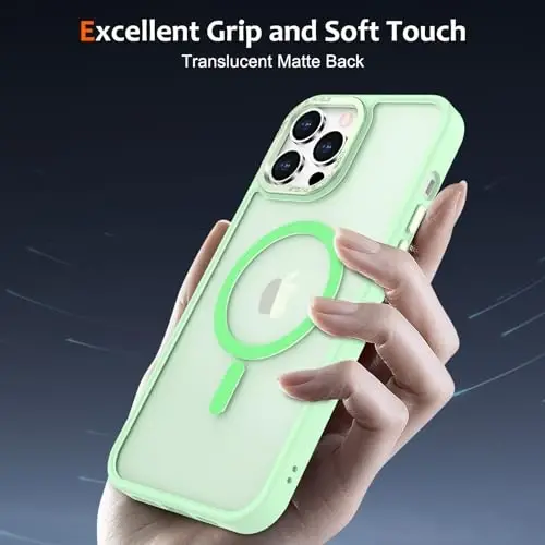 Anuck iPhone 14 Pro Max uchun g'ilof Magnitli telefon g'ilofi MagSafe bilan mos keladi, Yumshoq TPU Bumper Qattiq yarim shaffof mat orqa Slim Fit zarbga chidamli himoya qopqog'i erkaklar ayollar qizlar uchun - Yashil - 5