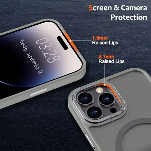 Anuck iPhone 14 Pro Max uchun gʻilof, MagSafe bilan mos keluvchi magnit telefon gʻilofi, yumshoq TPU bamperi qattiq shaffof mat orqa, ingichka, zarbga chidamli himoya qopqogʻi erkaklar ayollar qizlar uchun - kulrang - 3