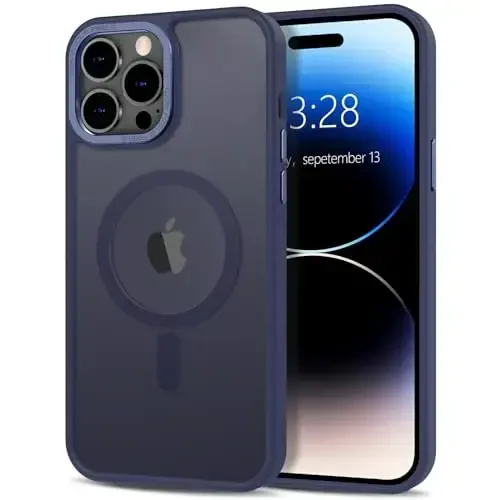 Anuck iPhone 14 Pro Max uchun g'ilof MagSafe bilan mos keluvchi magnit telefon g'ilofi, yumshoq TPU bamperli qattiq yarim shaffof mat orqa, ingichka, zarbga chidamli himoya qopqog'i erkaklar, ayollar va qizlar uchun - to'q ko'k 