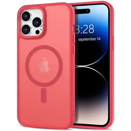 Anuck iPhone 14 Pro uchun g'ilof Magnitli telefon g'ilofi MagSafe bilan mos keladi, Yumshoq TPU bamper Qattiq shaffof mat orqa Slim Fit zarbaga chidamli himoya qopqog'i erkaklar ayollar qizlar uchun - Ochiq qizil - ANUCK