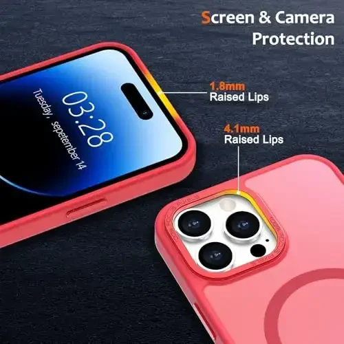 Anuck iPhone 14 Pro uchun g'ilof Magnitli telefon g'ilofi MagSafe bilan mos keladi, Yumshoq TPU bamper Qattiq shaffof mat orqa Slim Fit zarbaga chidamli himoya qopqog'i erkaklar ayollar qizlar uchun - Ochiq qizil - 3