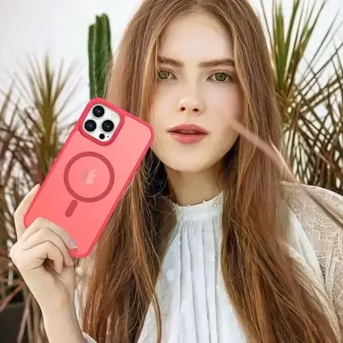 Anuck iPhone 14 Pro uchun g'ilof Magnitli telefon g'ilofi MagSafe bilan mos keladi, Yumshoq TPU bamper Qattiq shaffof mat orqa Slim Fit zarbaga chidamli himoya qopqog'i erkaklar ayollar qizlar uchun - Ochiq qizil - 6