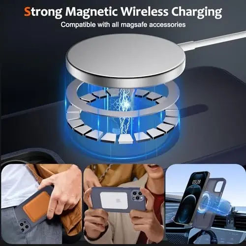 Anuck iPhone 14 Pro uchun g'ilof Magnitli telefon g'ilofi MagSafe bilan mos keladi, Yumshoq TPU bamperi Qattiq yarim shaffof mat orqa Slim Fit zarbga chidamli himoya qopqog'i erkaklar ayollar qizlar uchun - To'q ko'k - 3