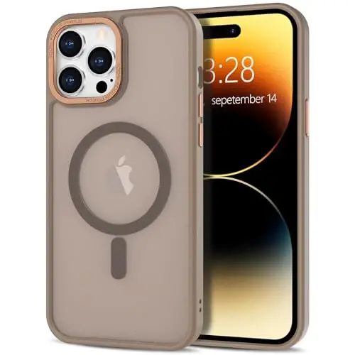 Anuck iPhone 14 Pro uchun gʻilof Magnitli telefon gʻilofi MagSafe bilan mos, Yumshoq TPU bamper Qattiq shaffof mat orqa Slim Fit zarbga chidamli himoya qopqogʻi erkaklar ayollar qizlar uchun - Jigarrang - 12