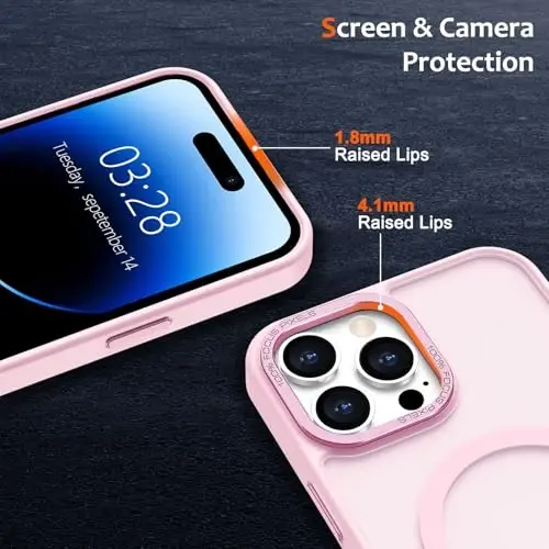 Anuck iPhone 14 Pro uchun g'ilof Magnitli telefon g'ilofi MagSafe bilan mos, Yumshoq TPU bamper Qattiq yarim shaffof mat orqa Slim Fit zarbaga chidamli himoya qopqog'i erkaklar ayollar qizlar uchun - Tender pushti - 3
