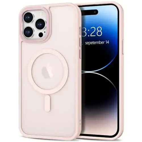 Anuck iPhone 14 Pro uchun g'ilof Magnitli telefon g'ilofi MagSafe bilan mos, Yumshoq TPU bamper Qattiq yarim shaffof mat orqa Slim Fit zarbga chidamli himoya qopqog'i erkaklar ayollar qizlar uchun - Pushti 
