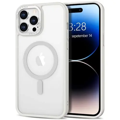 Anuck iPhone 14 Pro uchun g'ilof Magnitli telefon g'ilofi MagSafe bilan mos, Yumshoq TPU Bumper Qattiq yarim shaffof mat orqa Slim Fit zarbga chidamli himoya qopqog'i erkaklar ayollar qizlar uchun - Kremli oq - 1