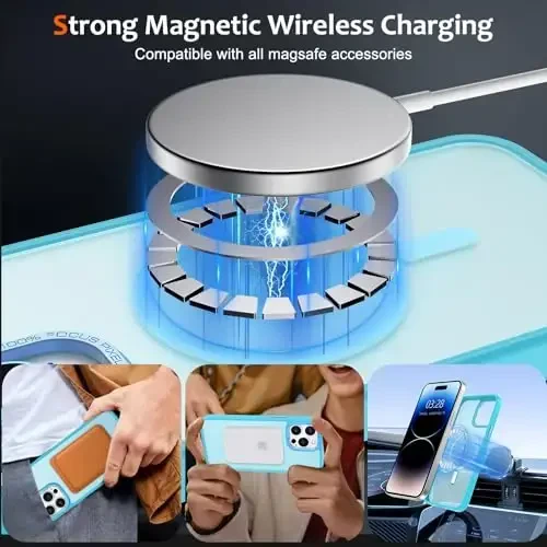 Anuck iPhone 14 Pro uchun g‘ilof Magnitli telefon g‘ilofi MagSafe bilan mos, Yumshoq TPU bumperli qattiq shaffof mat orqa Slim Fit zarbga chidamli himoya qopqog‘i erkaklar ayollar qizlar uchun - Lake Blue - 2