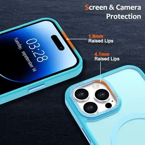 Anuck iPhone 14 Pro uchun g‘ilof Magnitli telefon g‘ilofi MagSafe bilan mos, Yumshoq TPU bumperli qattiq shaffof mat orqa Slim Fit zarbga chidamli himoya qopqog‘i erkaklar ayollar qizlar uchun - Lake Blue - 10