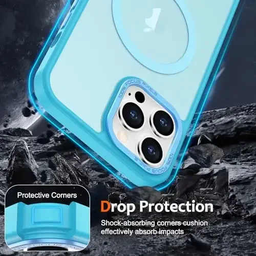 Anuck iPhone 14 Pro uchun g‘ilof Magnitli telefon g‘ilofi MagSafe bilan mos, Yumshoq TPU bumperli qattiq shaffof mat orqa Slim Fit zarbga chidamli himoya qopqog‘i erkaklar ayollar qizlar uchun - Lake Blue - 4