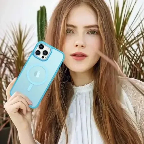Anuck iPhone 14 Pro uchun g‘ilof Magnitli telefon g‘ilofi MagSafe bilan mos, Yumshoq TPU bumperli qattiq shaffof mat orqa Slim Fit zarbga chidamli himoya qopqog‘i erkaklar ayollar qizlar uchun - Lake Blue - 7