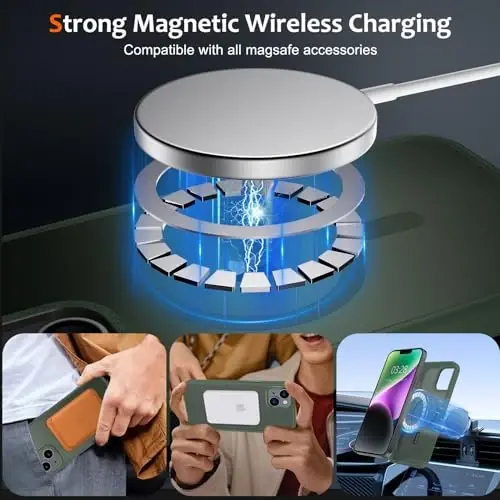 Anuck iPhone 14 uchun g'ilof Magnitli telefon g'ilofi MagSafe bilan mos keladi, Yumshoq TPU bamperli qattiq shaffof mat orqa Slim Fit zarbga chidamli himoya qopqog'i erkaklar ayollar qizlar uchun - To'q yashil - 2